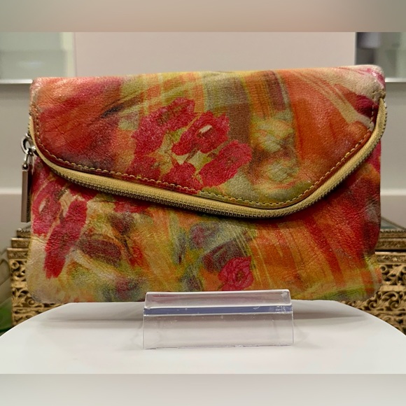 VTG HOBO - Abstract Floral Watercolor Print Leather Zip-Top Clutch Purse - VGVC - Picture 1 of 17